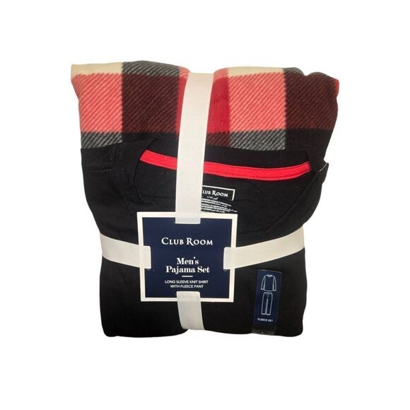Club Room Men's Size Large Black/Red Plaid Fleece Pajama Set - Picture 1 of 3